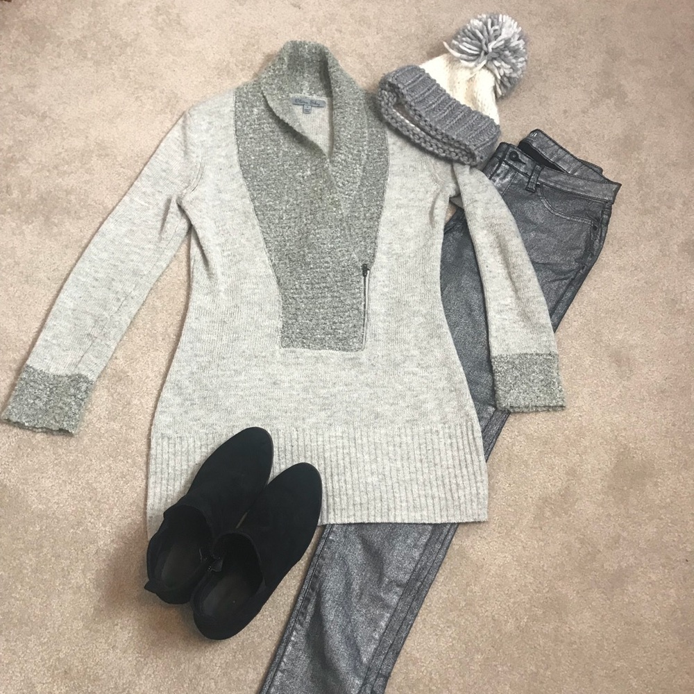 Olivia Sky Heather Grey Tunic Knit Sweater
